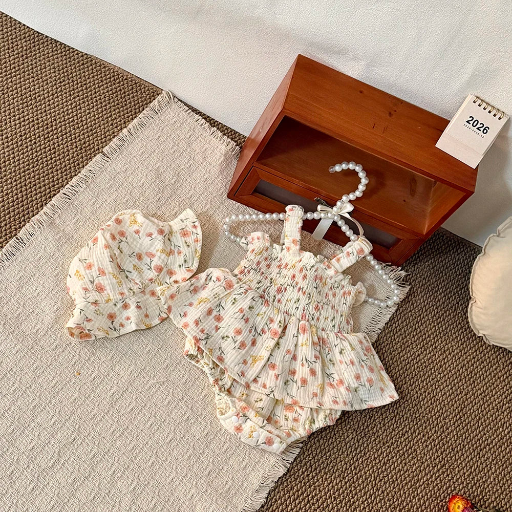 2026 Summer Floral Print Baby Girls Bodysuit Sweet Full Print Toddler Girls Clothing 0-2Y Baby Girls Camisole One Piece