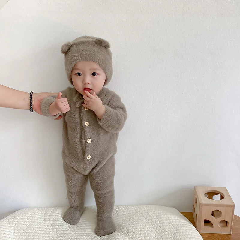 5097 Ins Baby Clothes Autumn Winter New Baby Boy's Jumpsuit Mink Velvet Cute Bear Baby Girl's One Piece Clothes