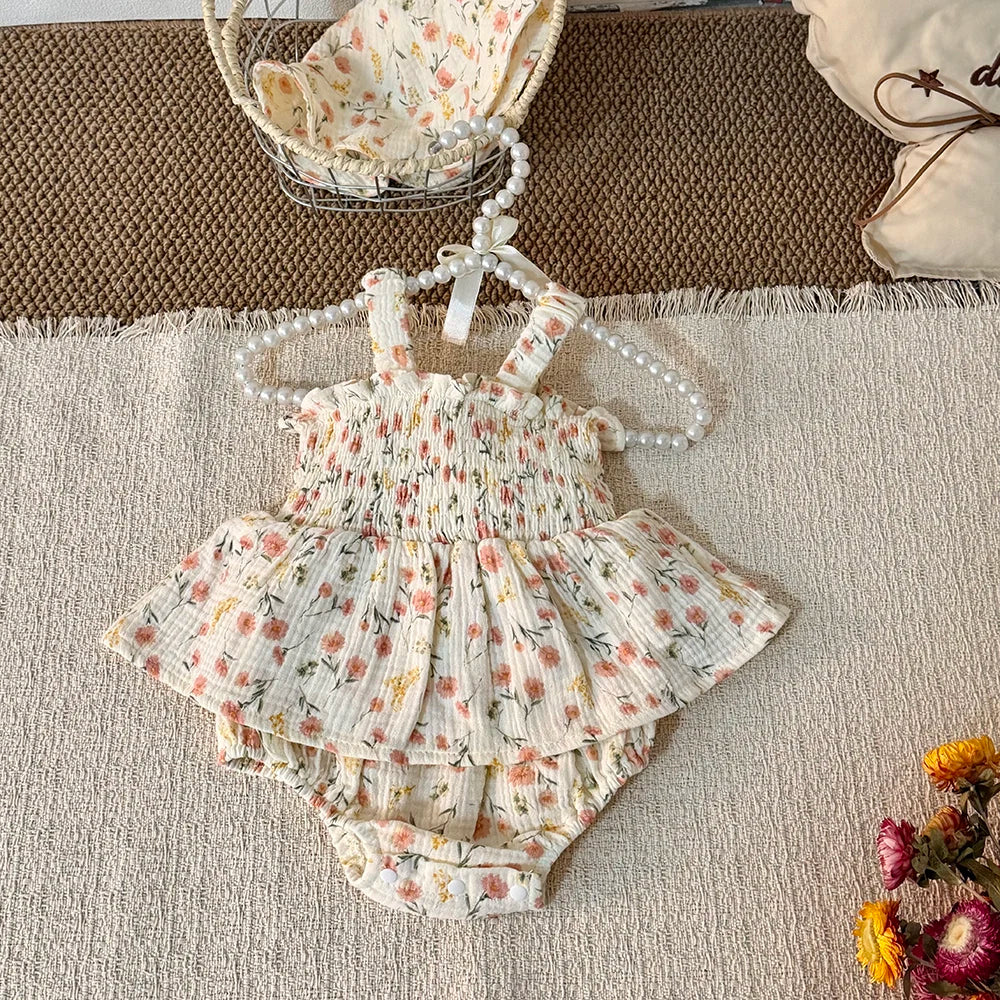 2026 Summer Floral Print Baby Girls Bodysuit Sweet Full Print Toddler Girls Clothing 0-2Y Baby Girls Camisole One Piece