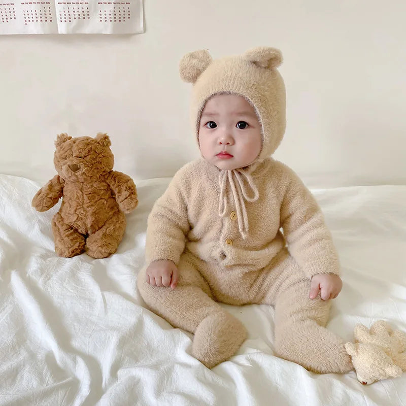 5097 Ins Baby Clothes Autumn Winter New Baby Boy's Jumpsuit Mink Velvet Cute Bear Baby Girl's One Piece Clothes