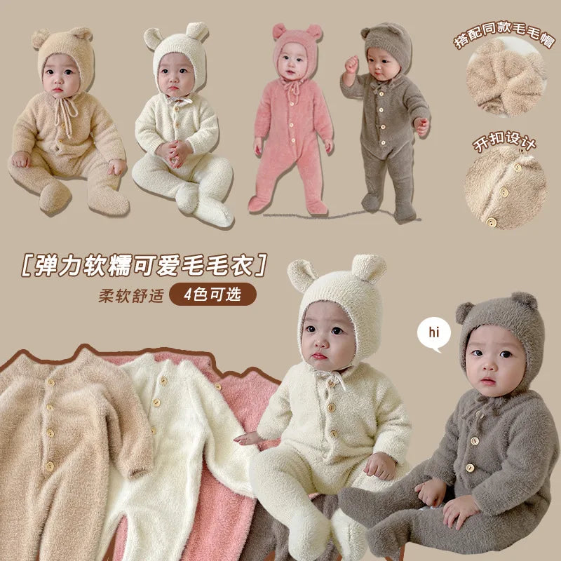 5097 Ins Baby Clothes Autumn Winter New Baby Boy's Jumpsuit Mink Velvet Cute Bear Baby Girl's One Piece Clothes