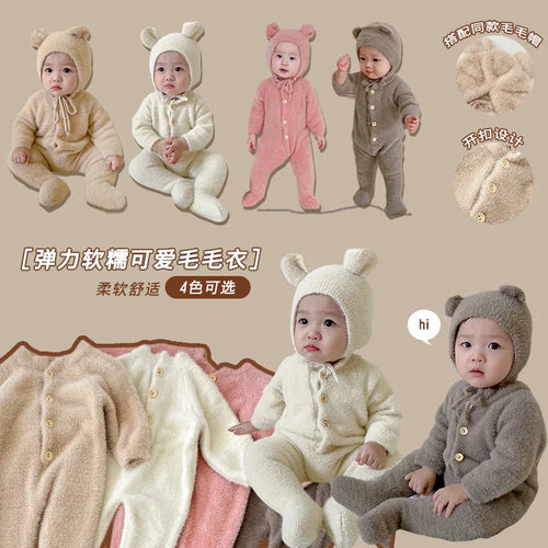 5097 Ins Baby Clothes Autumn Winter New Baby Boy's Jumpsuit Mink Velvet Cute Bear Baby Girl's One Piece Clothes