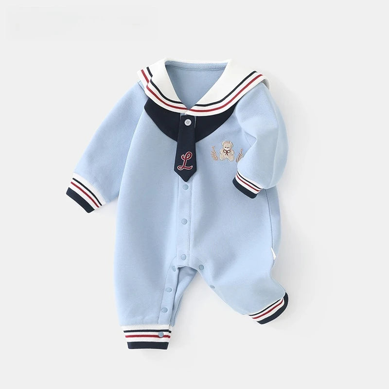 New Newborn Baby Sailor Navy Wind Style Romper Long Sleeve Jumpsuit Theme Party Role Playing Outfits for Children Boys Girls